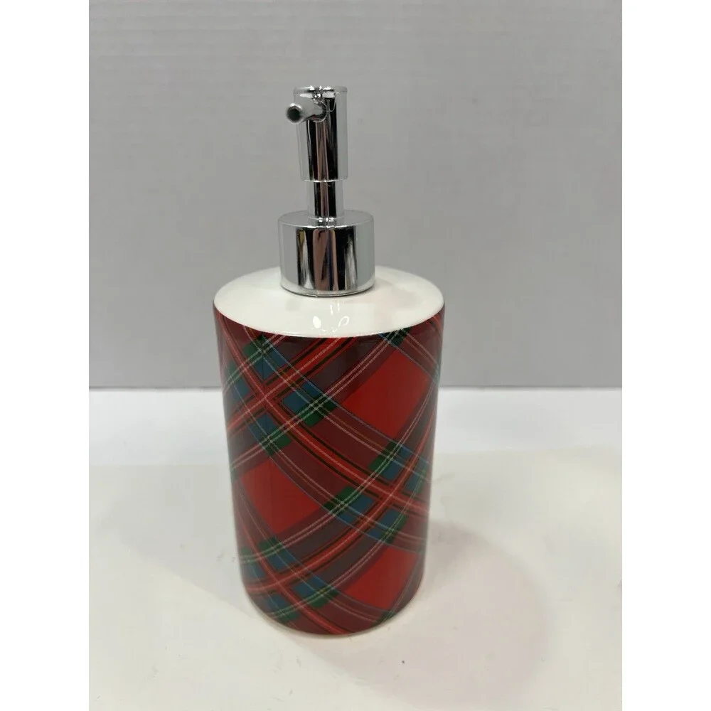 Tartan Soap Dispenser Red Green Shiny Silver Pump Unbranded Hand Wash Only Empty